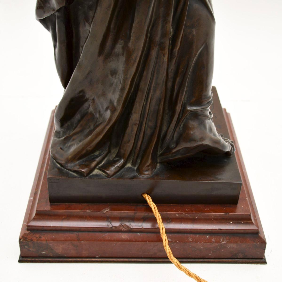 Antique French Bronze Lamp Figure ‘La Paix’ by Jean-Jules Cambos For Sale 10