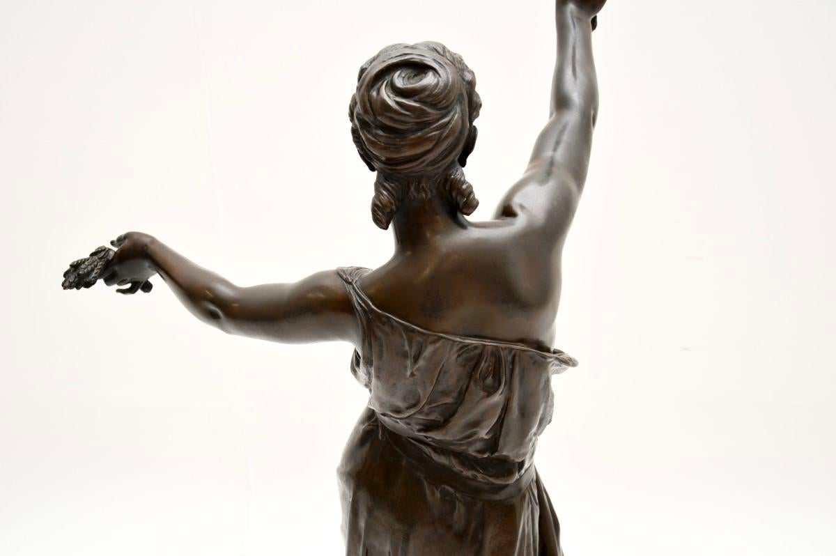 Late 19th Century Antique French Bronze Lamp Figure ‘La Paix’ by Jean-Jules Cambos For Sale