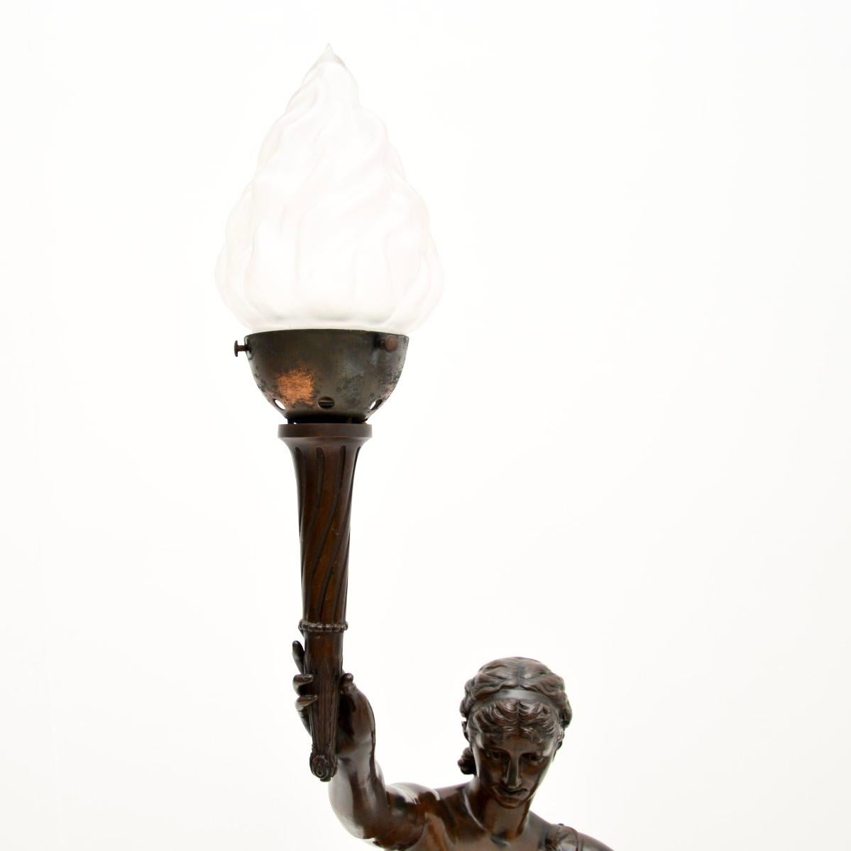 Antique French Bronze Lamp Figure ‘La Paix’ by Jean-Jules Cambos For Sale 1