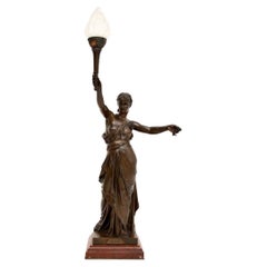 Lampe ancienne en bronze 'La Paix' de Jean-Jules Cambos