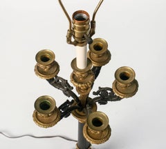 19th Century French Bronze 5 Arm Candelabra Lamp
