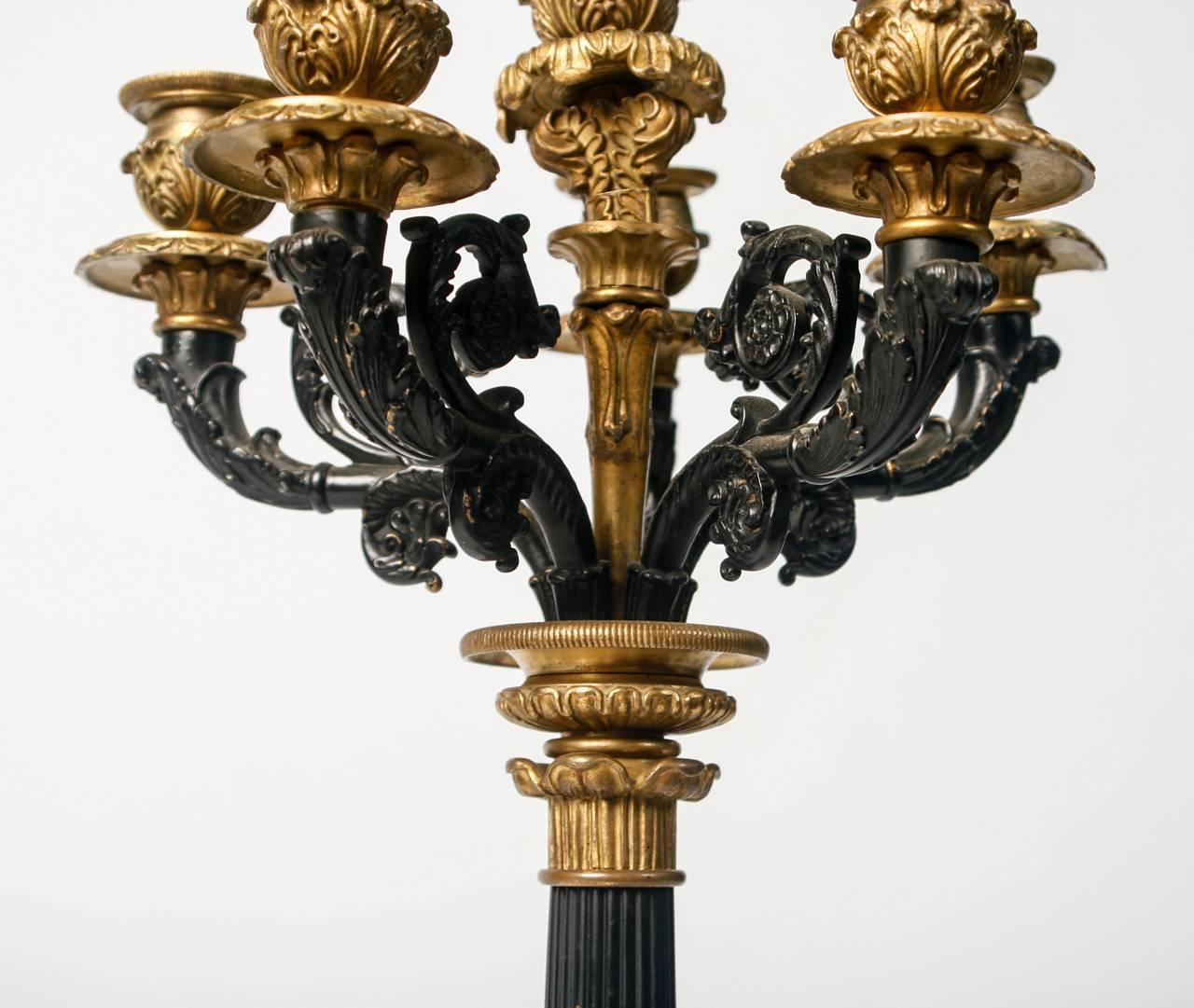 Mid-19th Century 19th Century French Bronze 5 Arm Candelabra Lamp For Sale