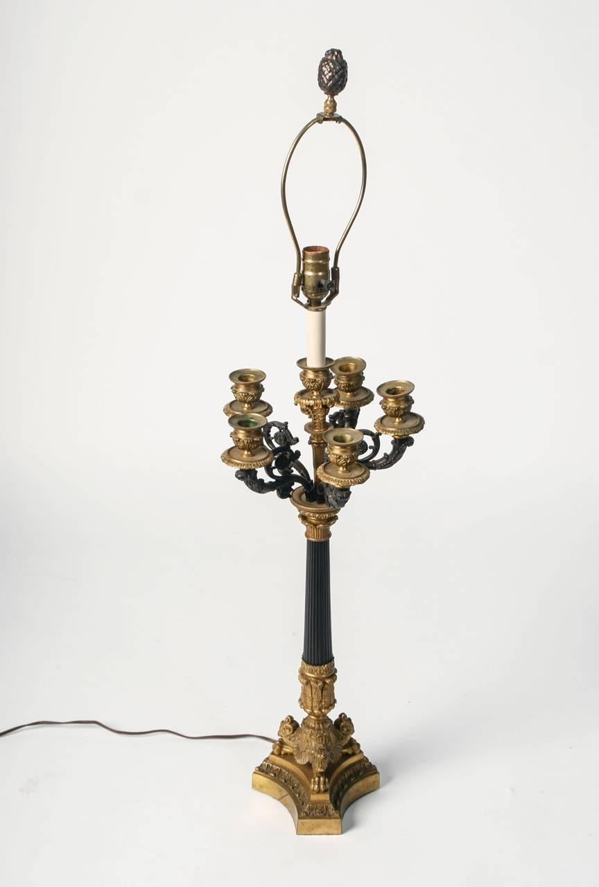 19th Century French Bronze 5 Arm Candelabra Lamp For Sale 3