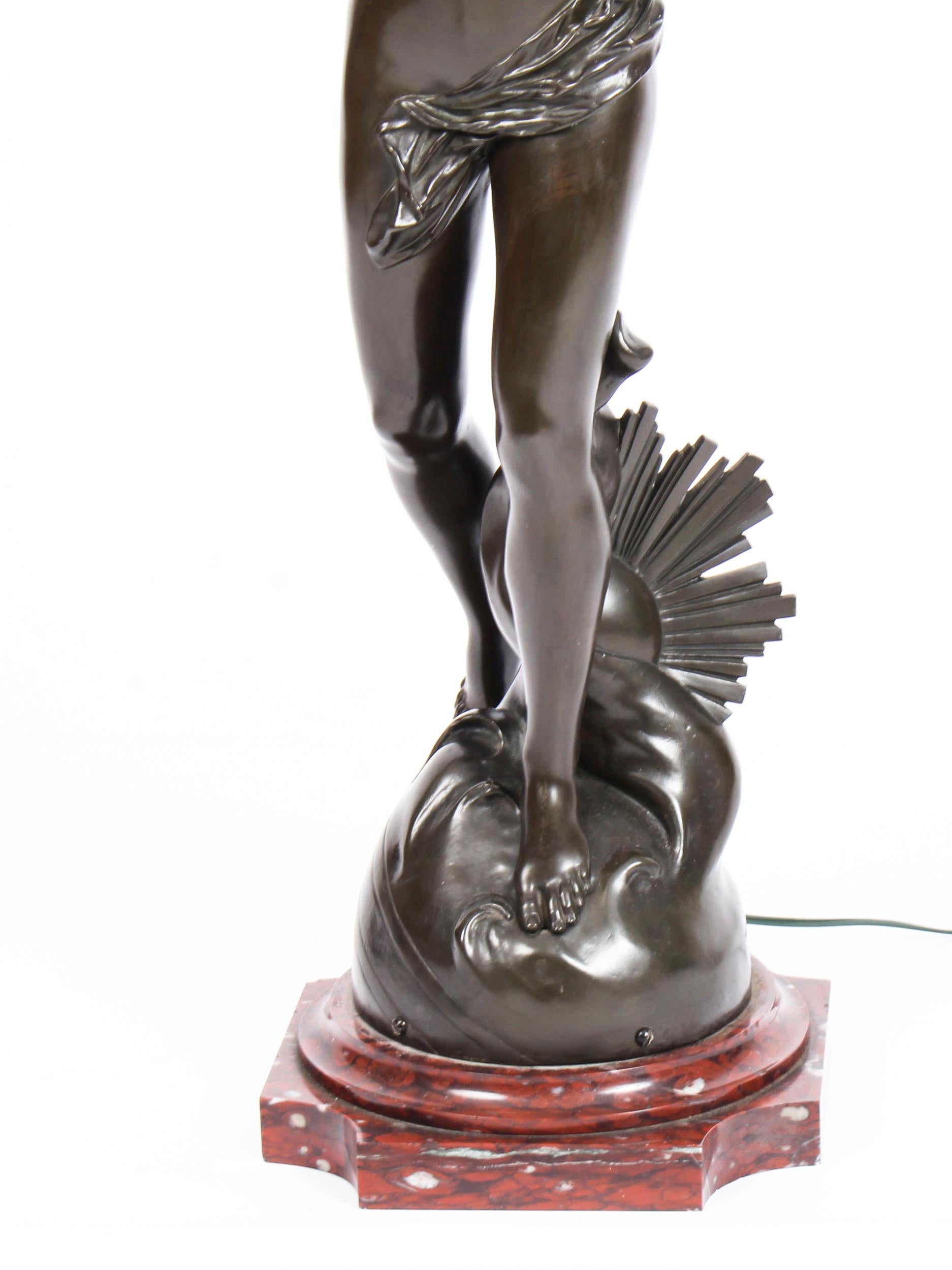 French Bronze Lamp of Nude Sunset Edouard Drouot on Pedestal 19th Century 8