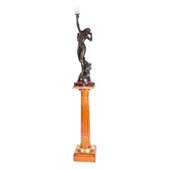 French Bronze Lamp of Nude Sunset Edouard Drouot on Pedestal 19th Century