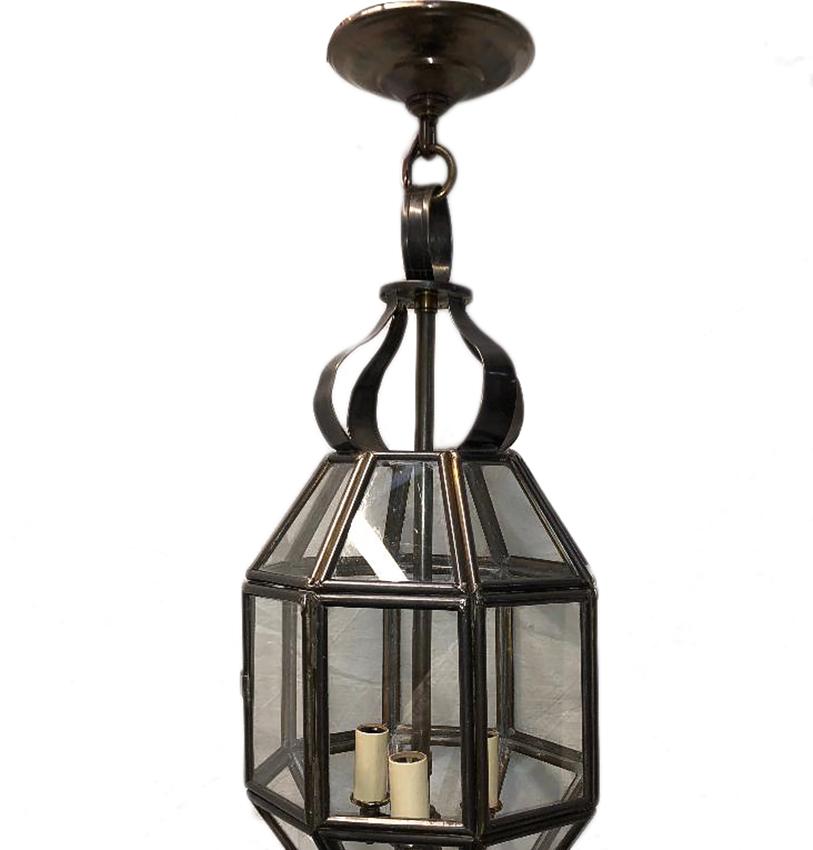 A circa 1920s French patinated bronze lantern with original patina.

Measurements:
Diameter 9.5