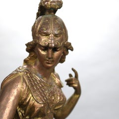 Antique French Reloj Figural de Bronce y Mármol con Mujer Clásica S. XIX