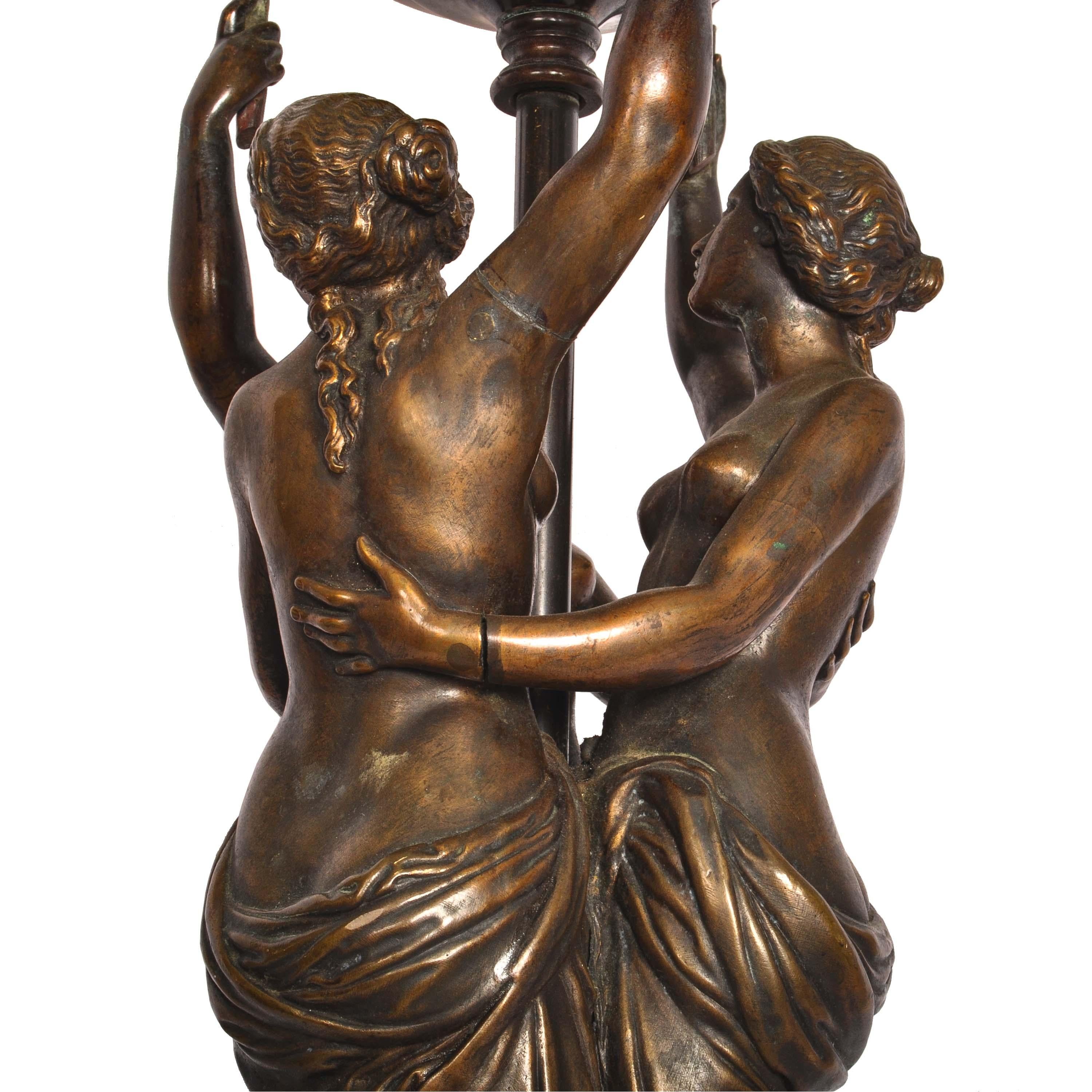 Antique French Bronze & Marble Statue Sculpture Table Lamp The Three Graces 1900 3