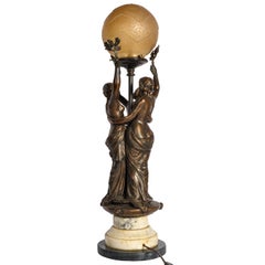 Antique French Bronze & Marble Statue Sculpture Table Lamp The Three Graces 1900
