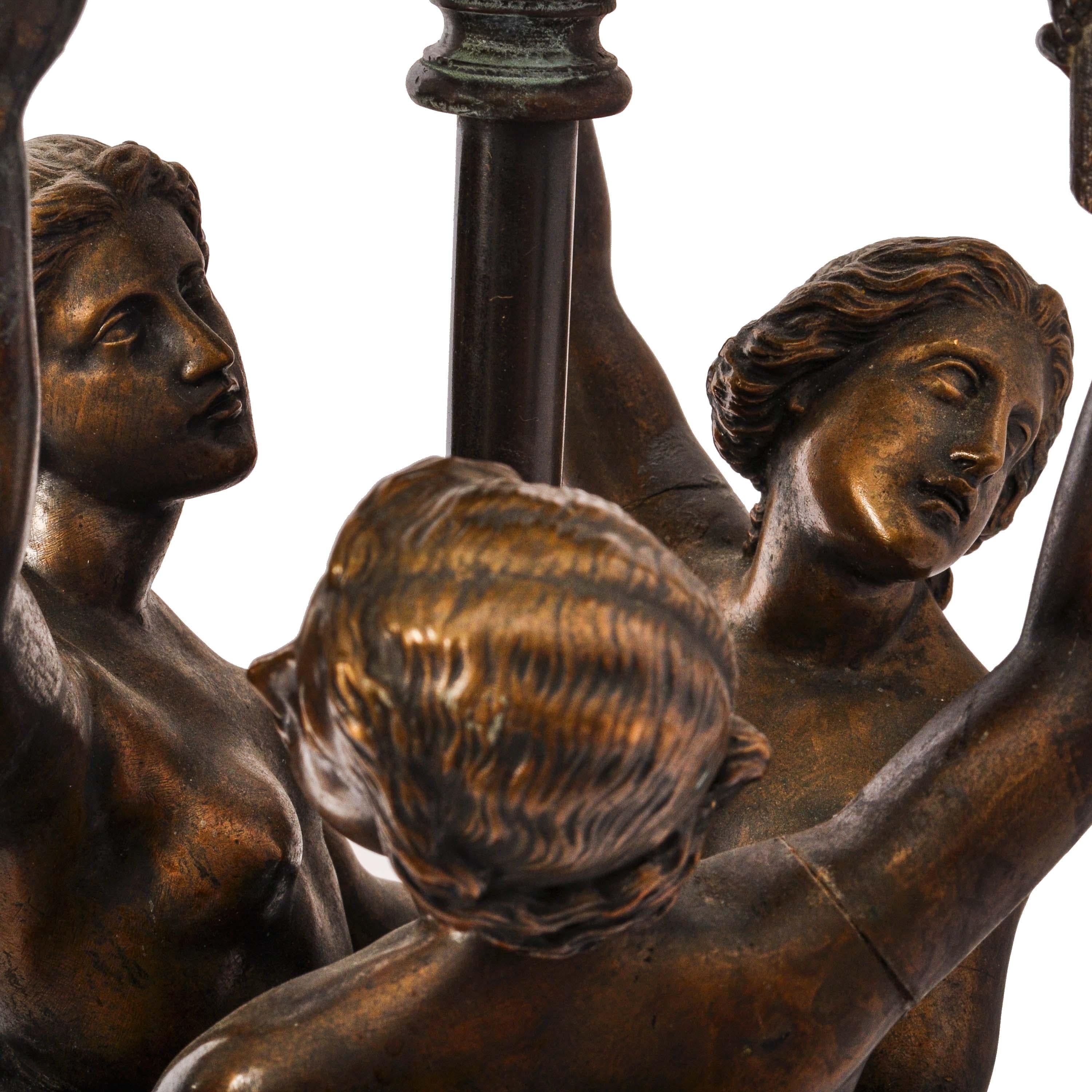 Early 20th Century Antique French Bronze & Marble Statue Sculpture Table Lamp The Three Graces 1900