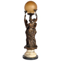 Antique French Bronze & Marble Statue Sculpture Table Lamp The Three Graces 1900