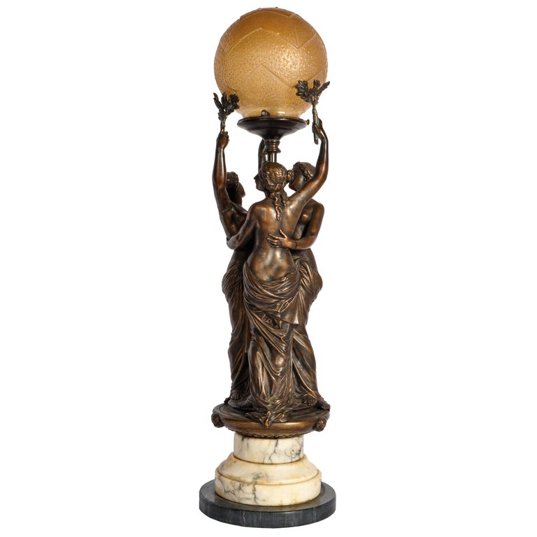 Marble Statue Sculpture Table Lamp, Bronze Figurine Table Lamp