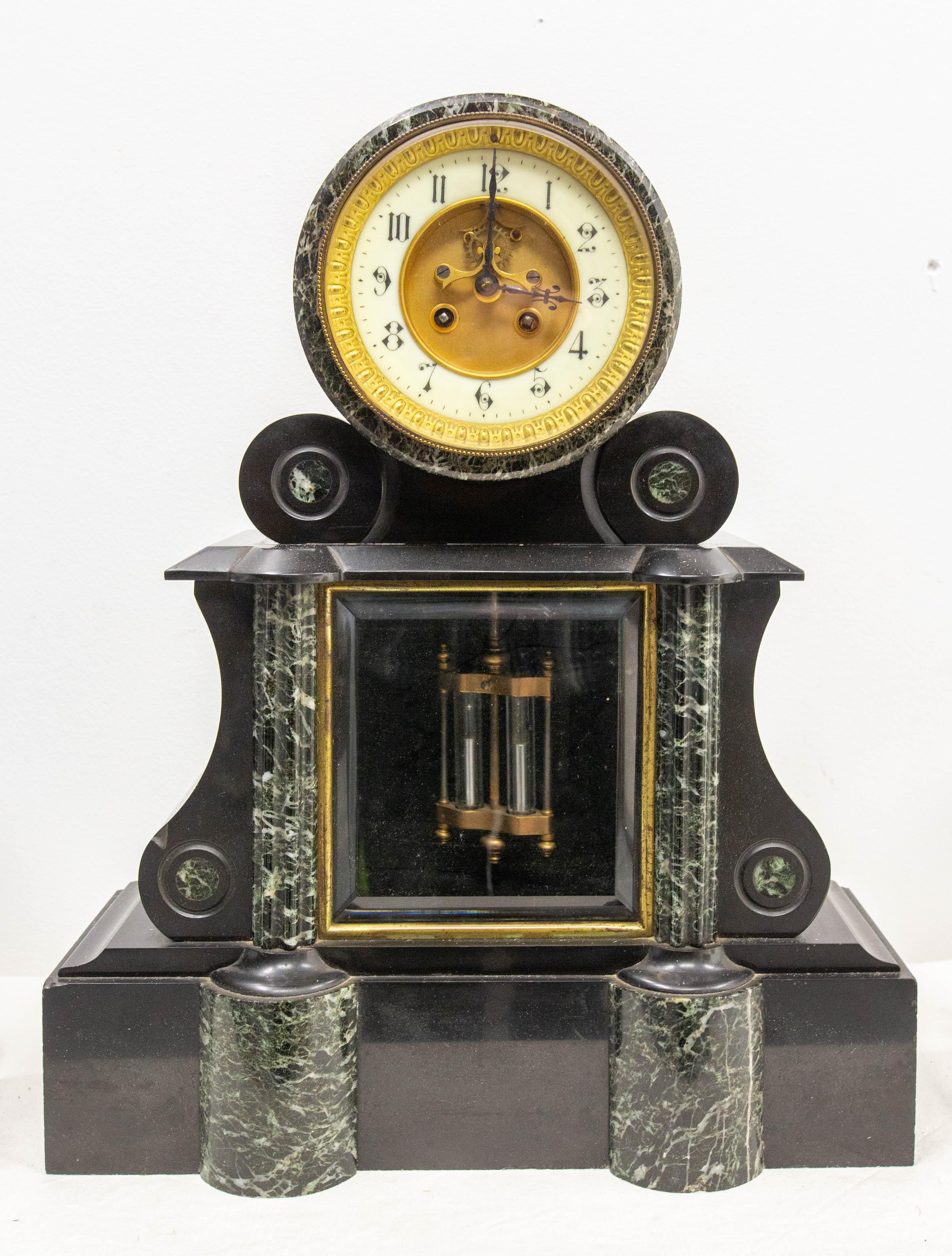 Antique French Bronze & Marble Three-Piece Mantel Set Clock Napoleon III For Sale 6