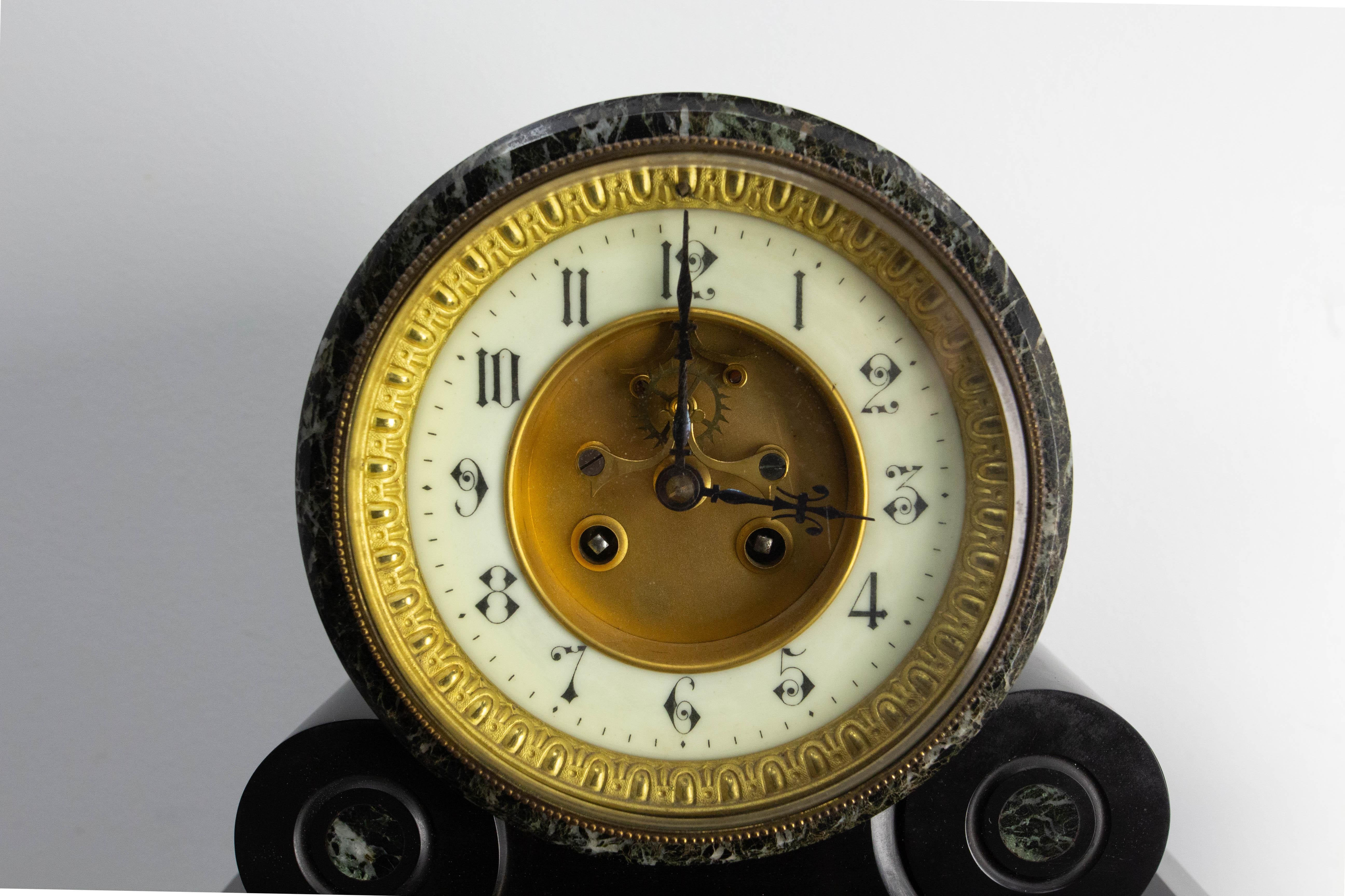 Antiquité française Bronze & Marbre Cheminée trois pièces Horloge Napoléon III Bon état - En vente à Labrit, Landes