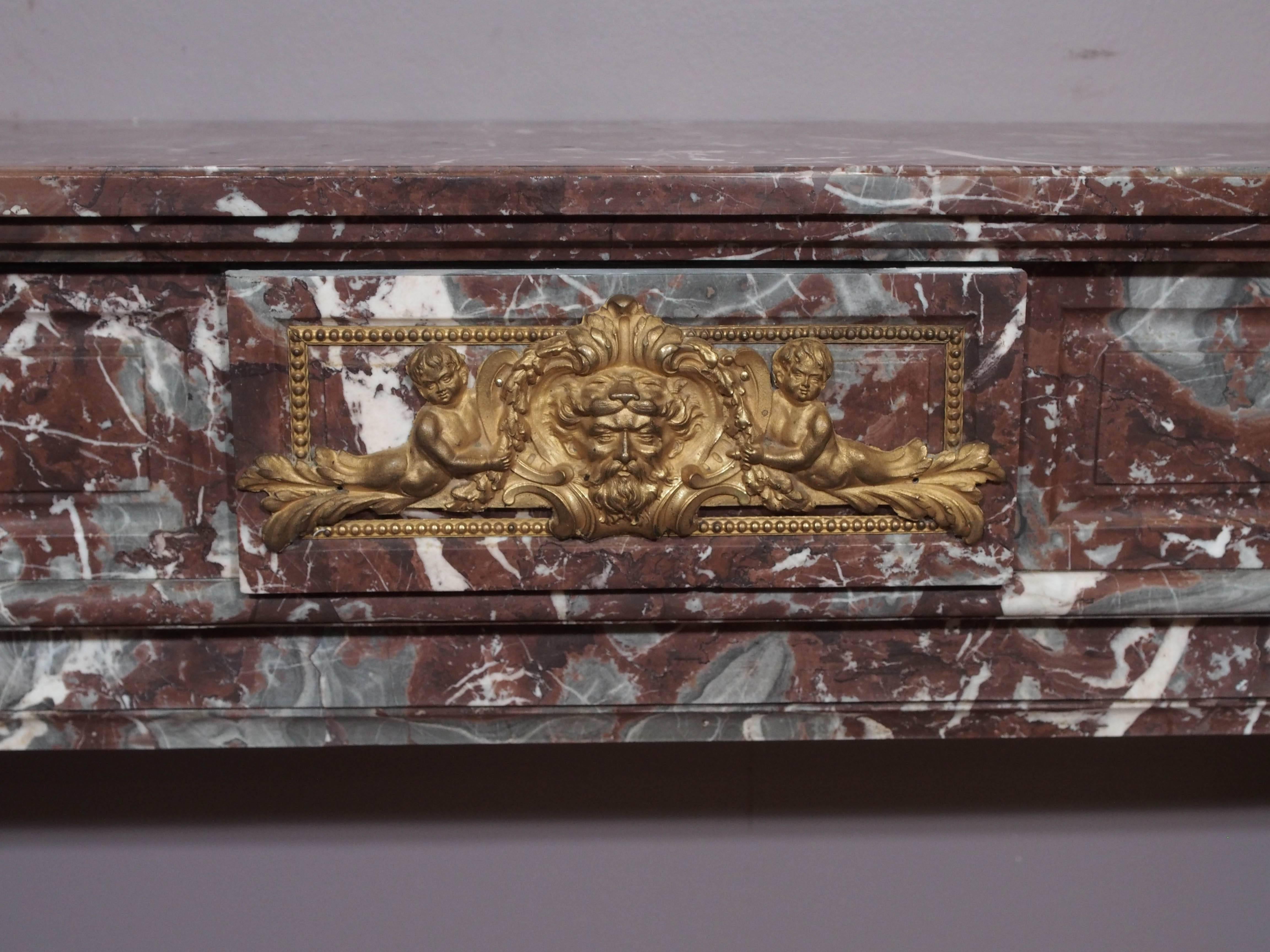 Louis XVI Antique French Bronze Mounted Marble Mantle For Sale