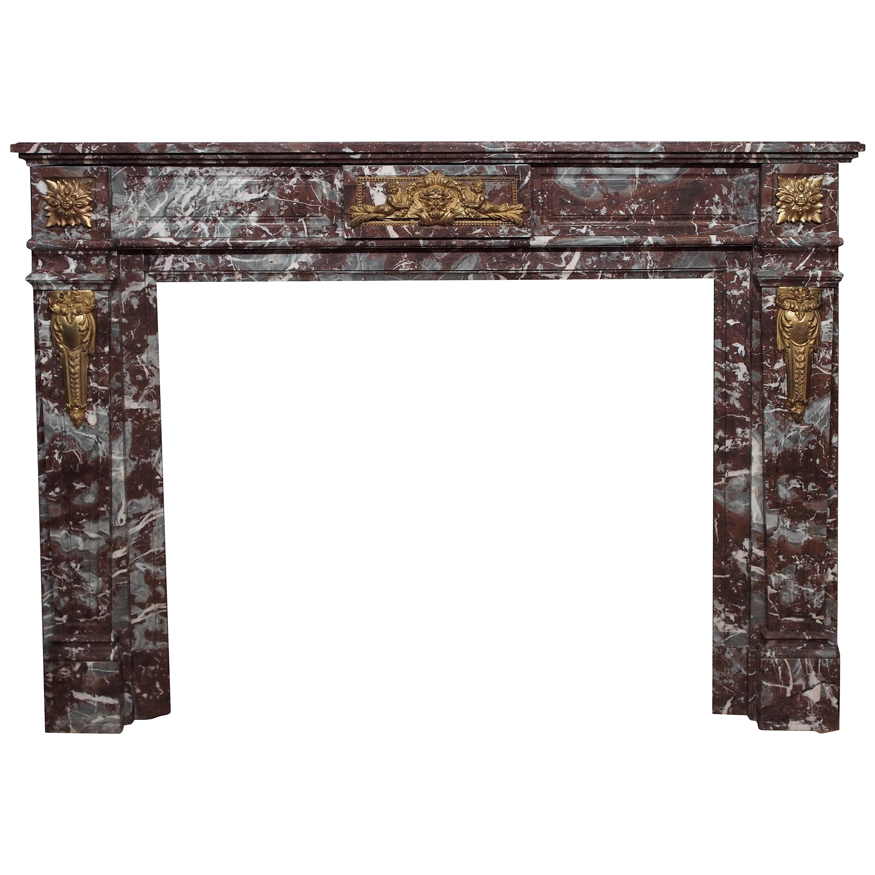 Antique French Bronze Mounted Marble Mantle For Sale