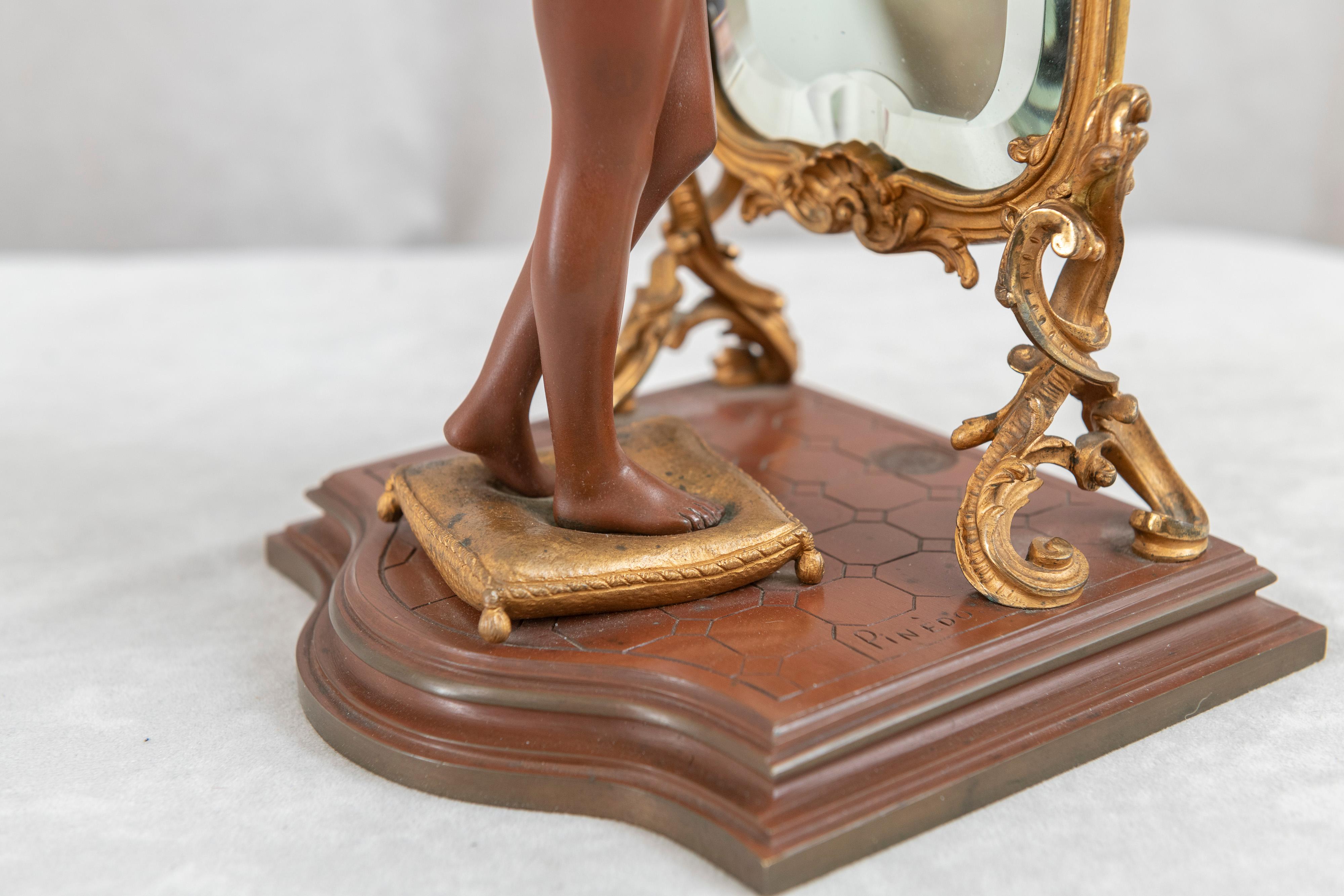 Antique French Bronze, Nude w/ Cheval Mirror, Artist Signed 
