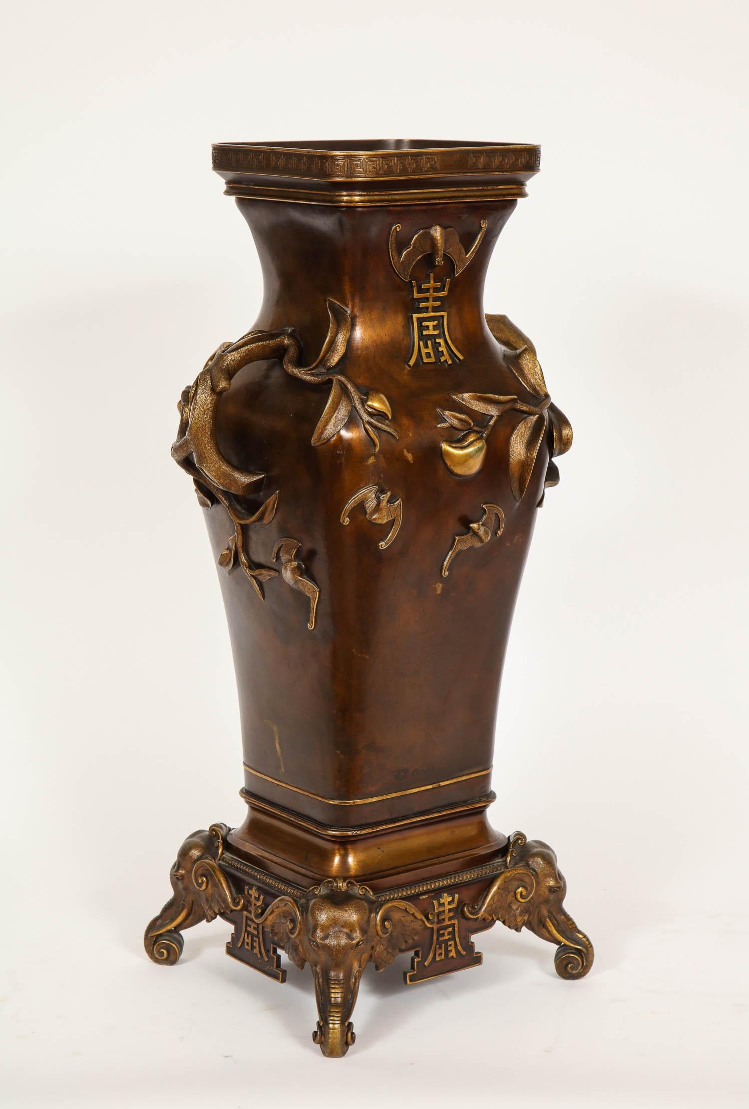 Antique French Bronze Orientalist Style Vase; E. Lievre for the Chinese Market In Excellent Condition In New York, NY