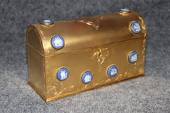 Antique French Bronze Ormolu Interior Lined Casket With Wedgewood Inserts
