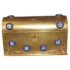 Antique French Bronze Ormolu Interior Lined Casket With Wedgewood Inserts