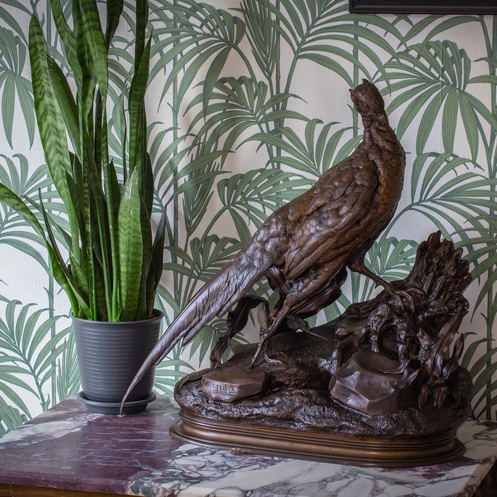 Antiguo Faisán y Comadreja de Bronce Francés de Jules Moigniez en venta 10