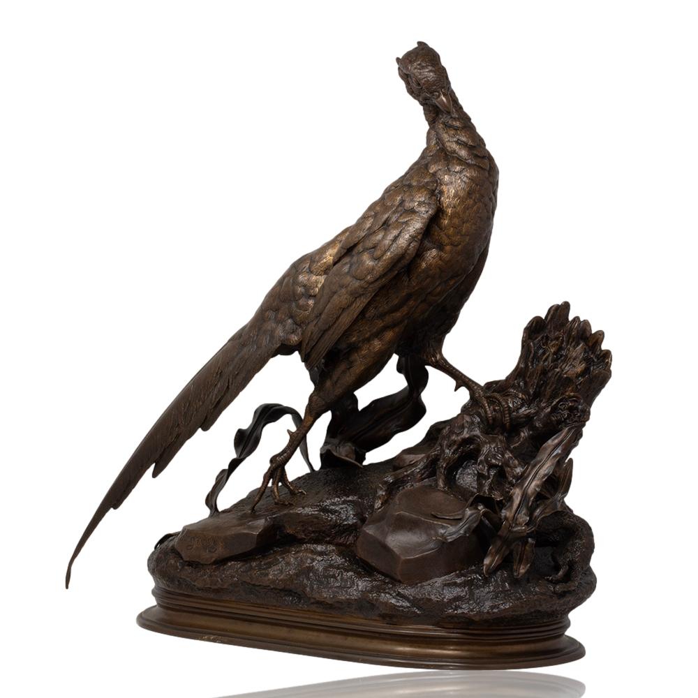 Antiguo Faisán y Comadreja de Bronce Francés de Jules Moigniez Belle Époque en venta