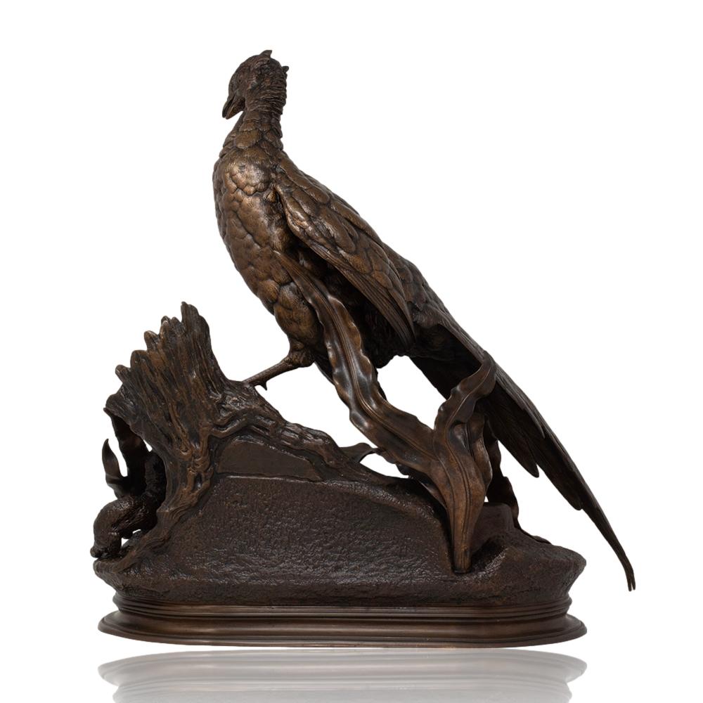 Antiguo Faisán y Comadreja de Bronce Francés de Jules Moigniez siglo XIX en venta