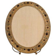 Antique French Bronze Picture Frame with Semi Precious Red and Blue Cabochons