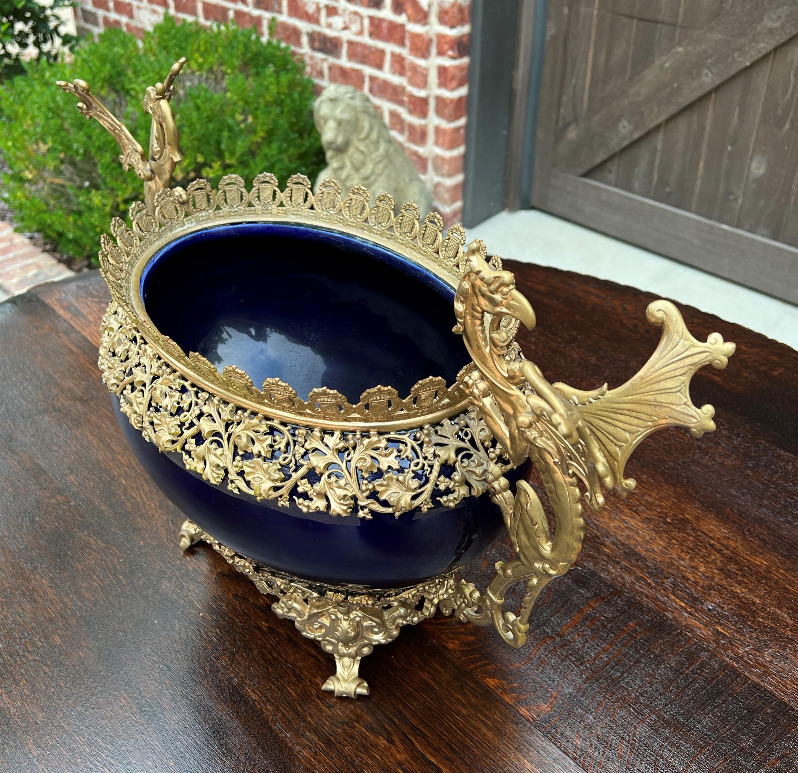 Antique French Bronze Planter Cache Pot Jardiniere Vase Bowl Cobalt Indigo Blue 3