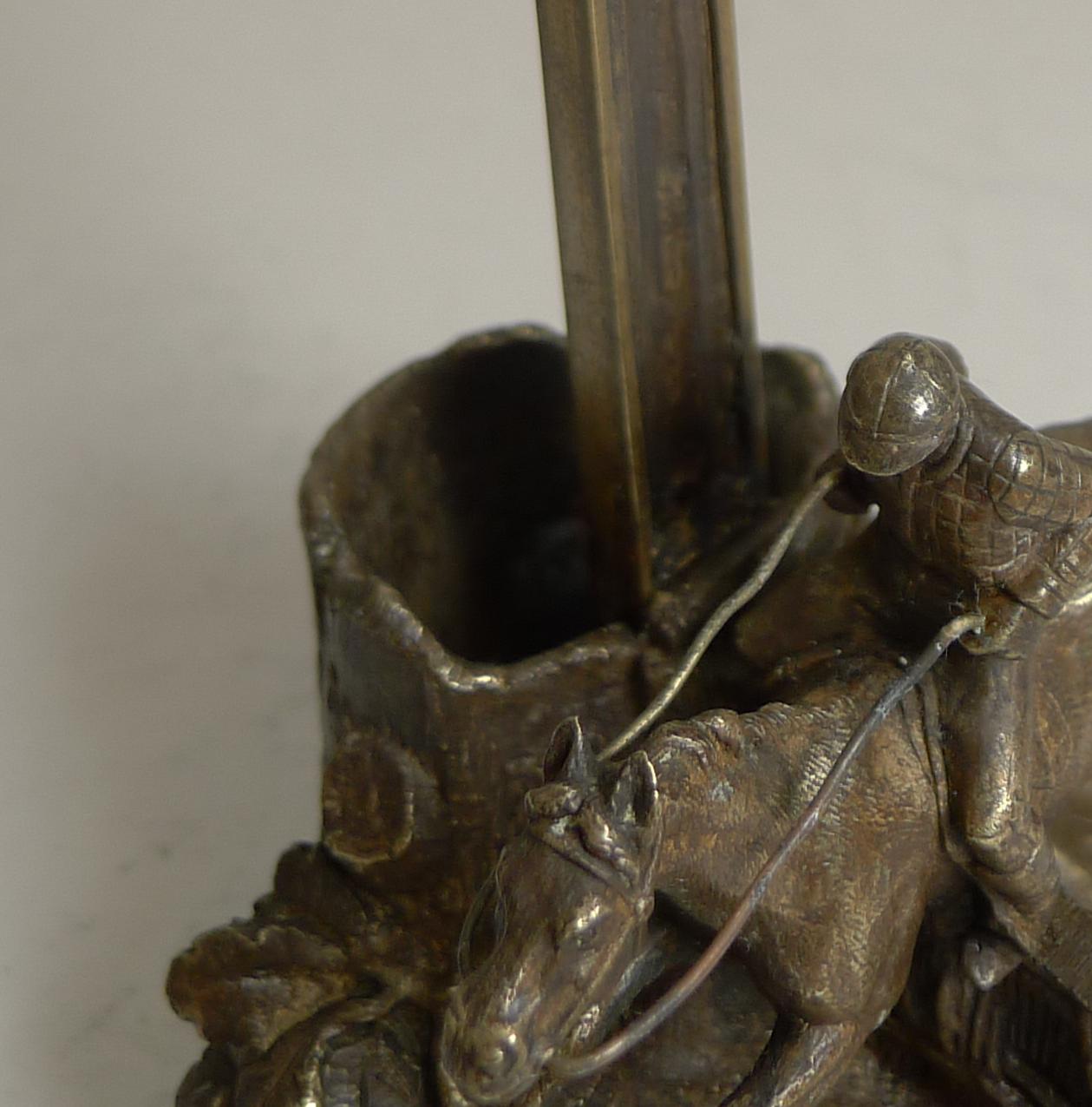 Antique French Bronze Pocket Watch Stand / Match Strike, Equestrian / Horses 1