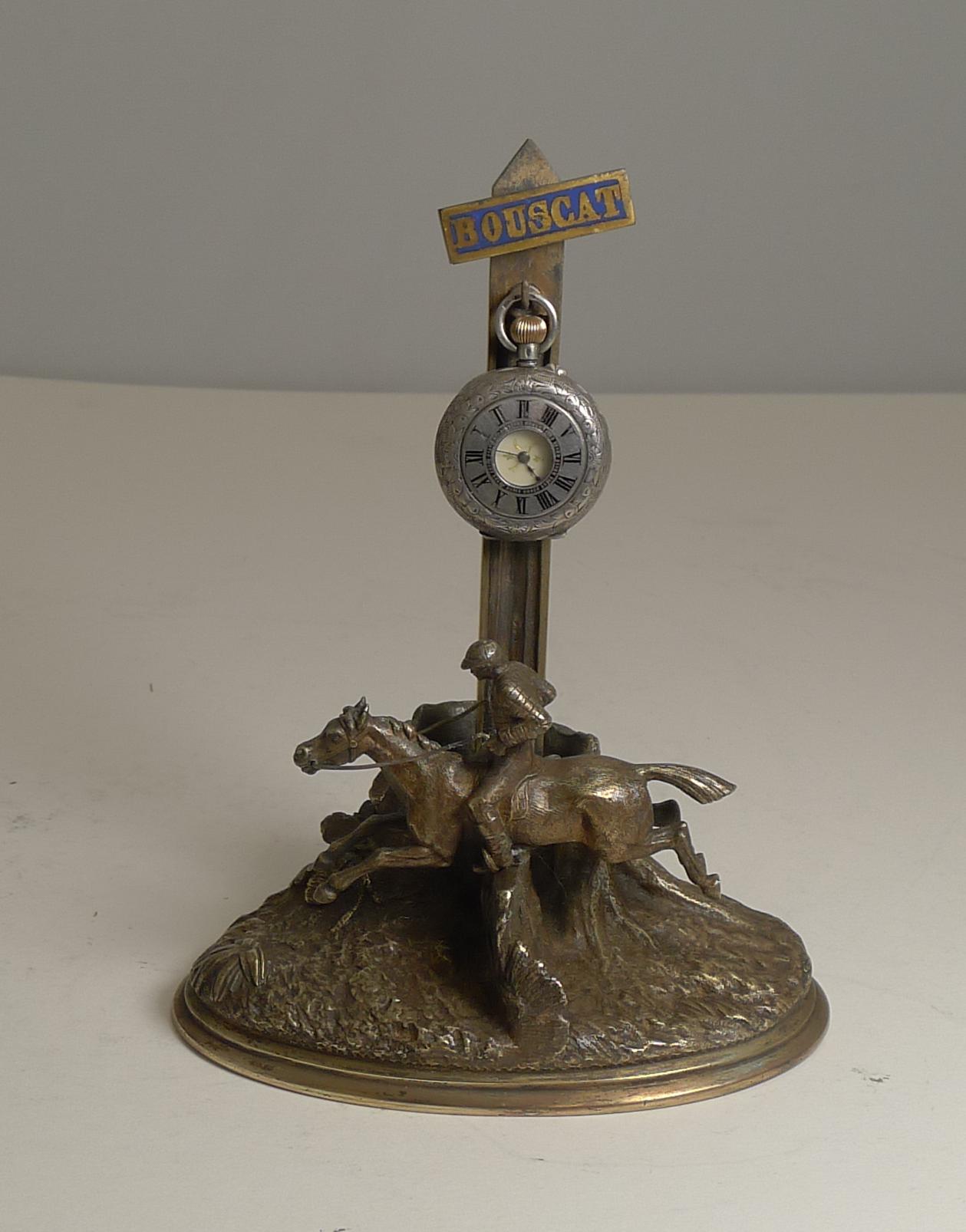 Antique French Bronze Pocket Watch Stand / Match Strike, Equestrian / Horses For Sale 2