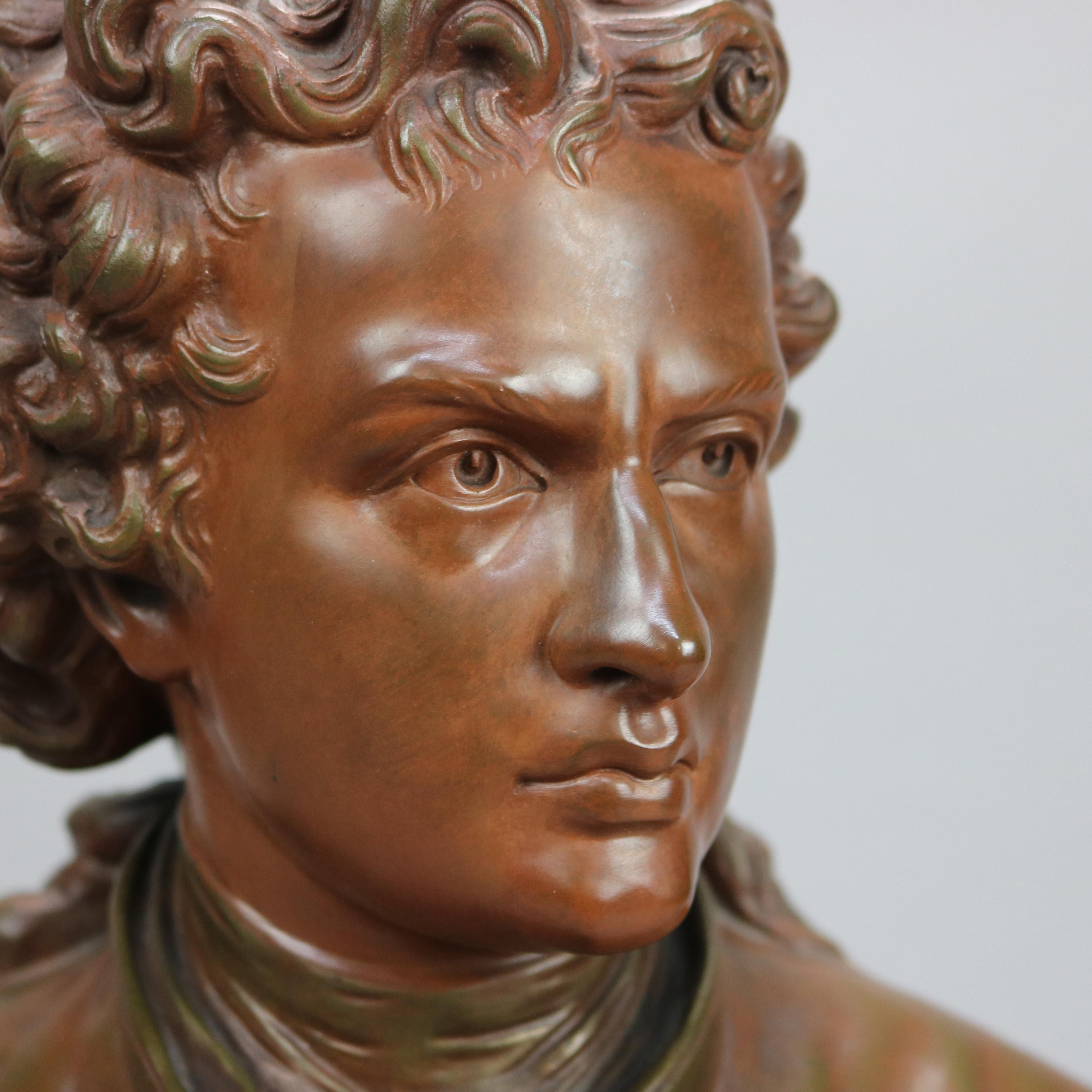 Cast Antique French Bronze Portrait Sculpture of Johann Wolfgang von Goethe, c1890