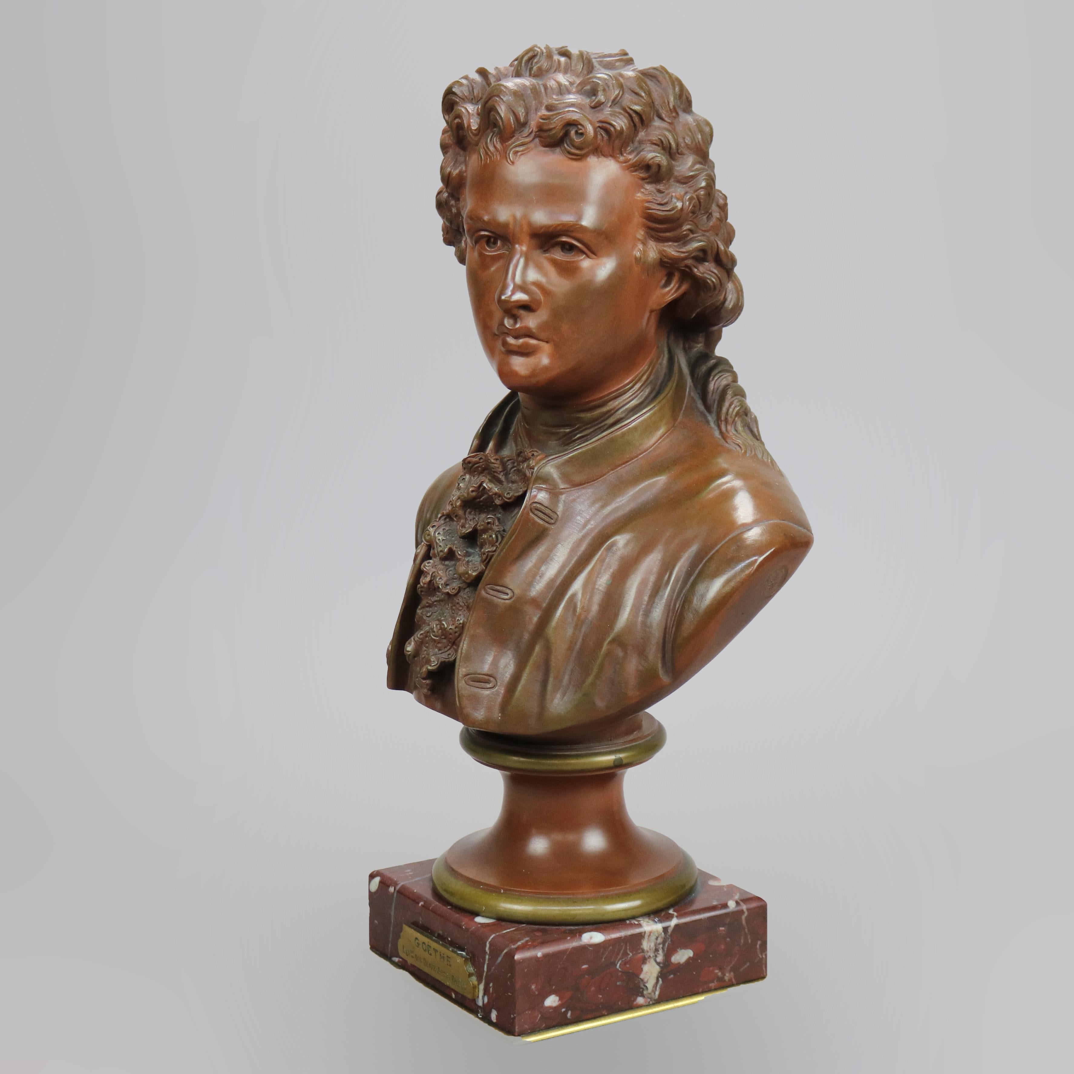 Antique French Bronze Portrait Sculpture of Johann Wolfgang von Goethe, c1890 In Good Condition In Big Flats, NY