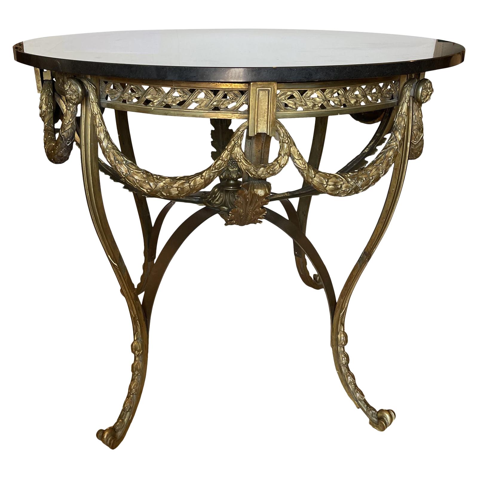 Antique French Bronze Regency Black Marble Top Table