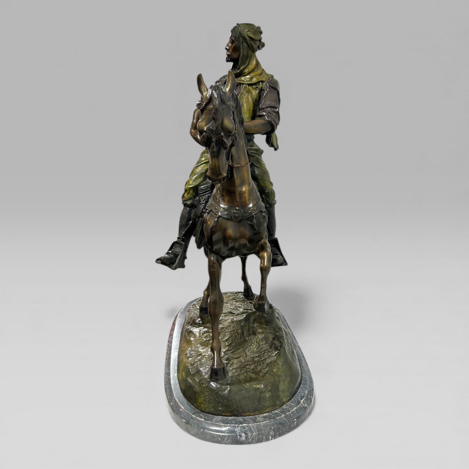 Antique French Bronze Sculpture Arab Horseman After Barye & Guillemin, 75 cm en venta 2