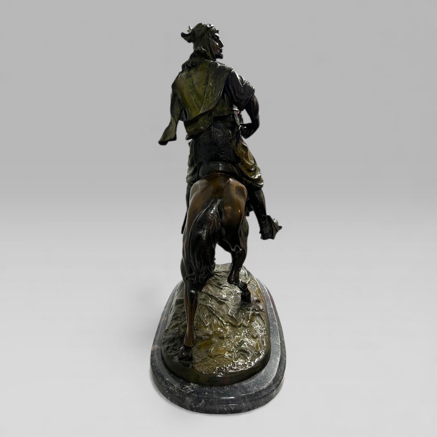 Antique French Bronze Sculpture Arab Horseman After Barye & Guillemin, 75 cm en venta 3
