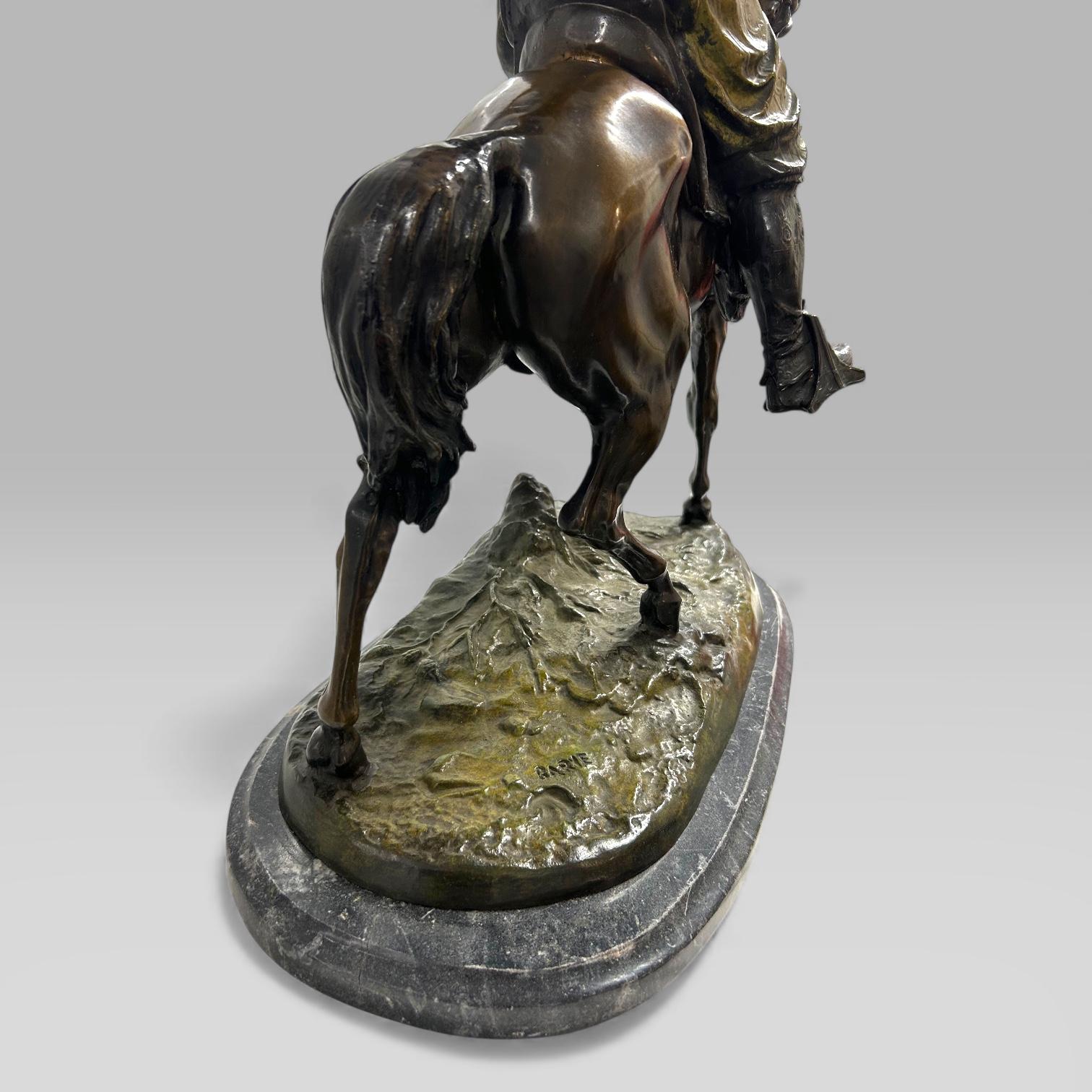 Antique French Bronze Sculpture Arab Horseman After Barye & Guillemin, 75 cm en venta 7