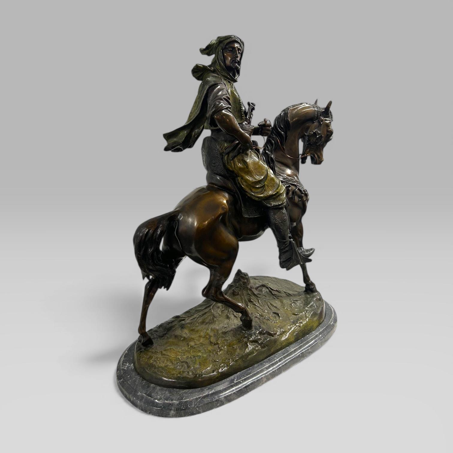 Antique French Bronze Sculpture Arab Horseman After Barye & Guillemin, 75 cm Francés en venta