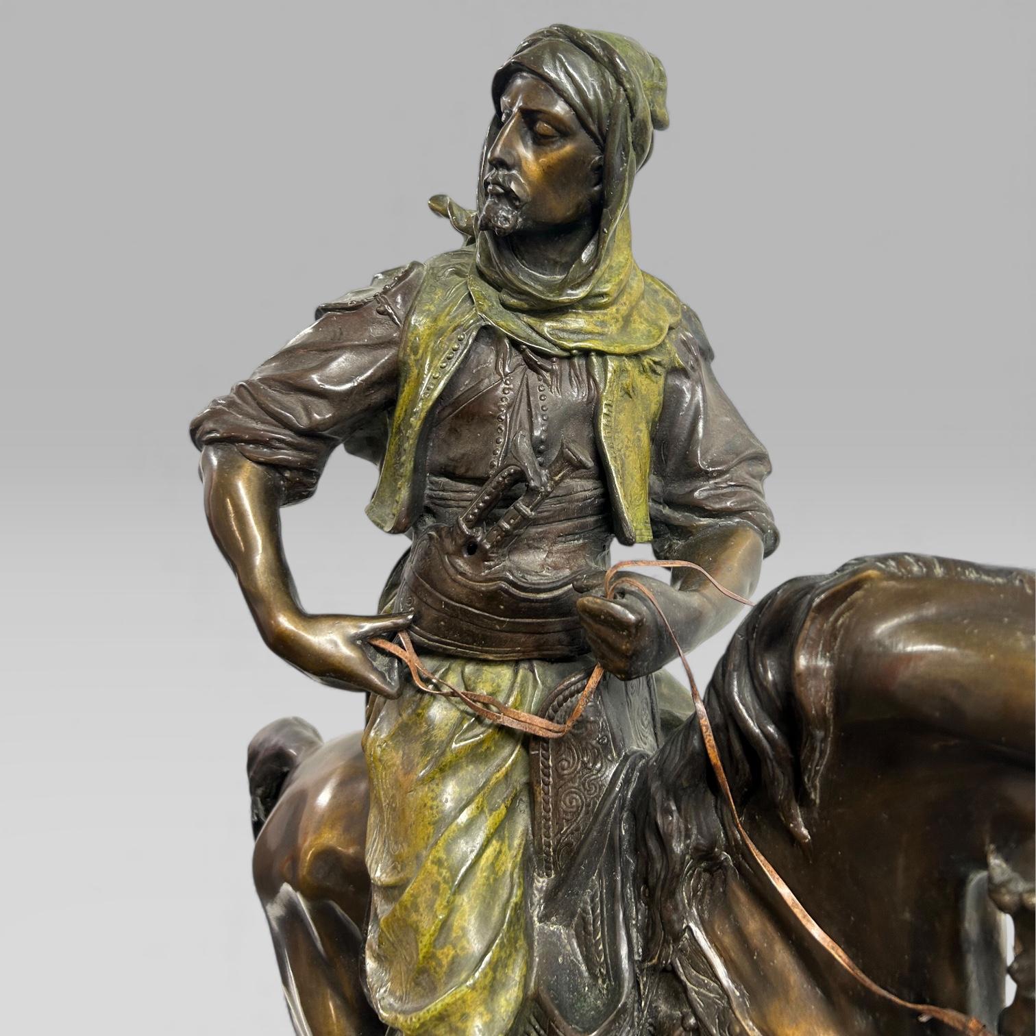 Antique French Bronze Sculpture Arab Horseman After Barye & Guillemin, 75 cm en Bueno estado para la venta en King's Lynn, GB