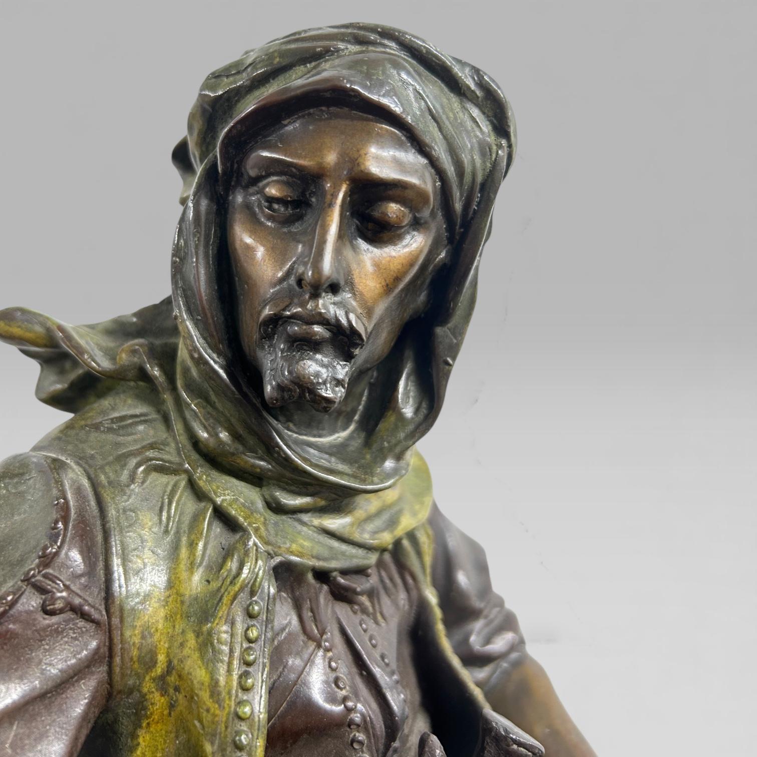 Antique French Bronze Sculpture Arab Horseman After Barye & Guillemin, 75 cm siglo XX en venta