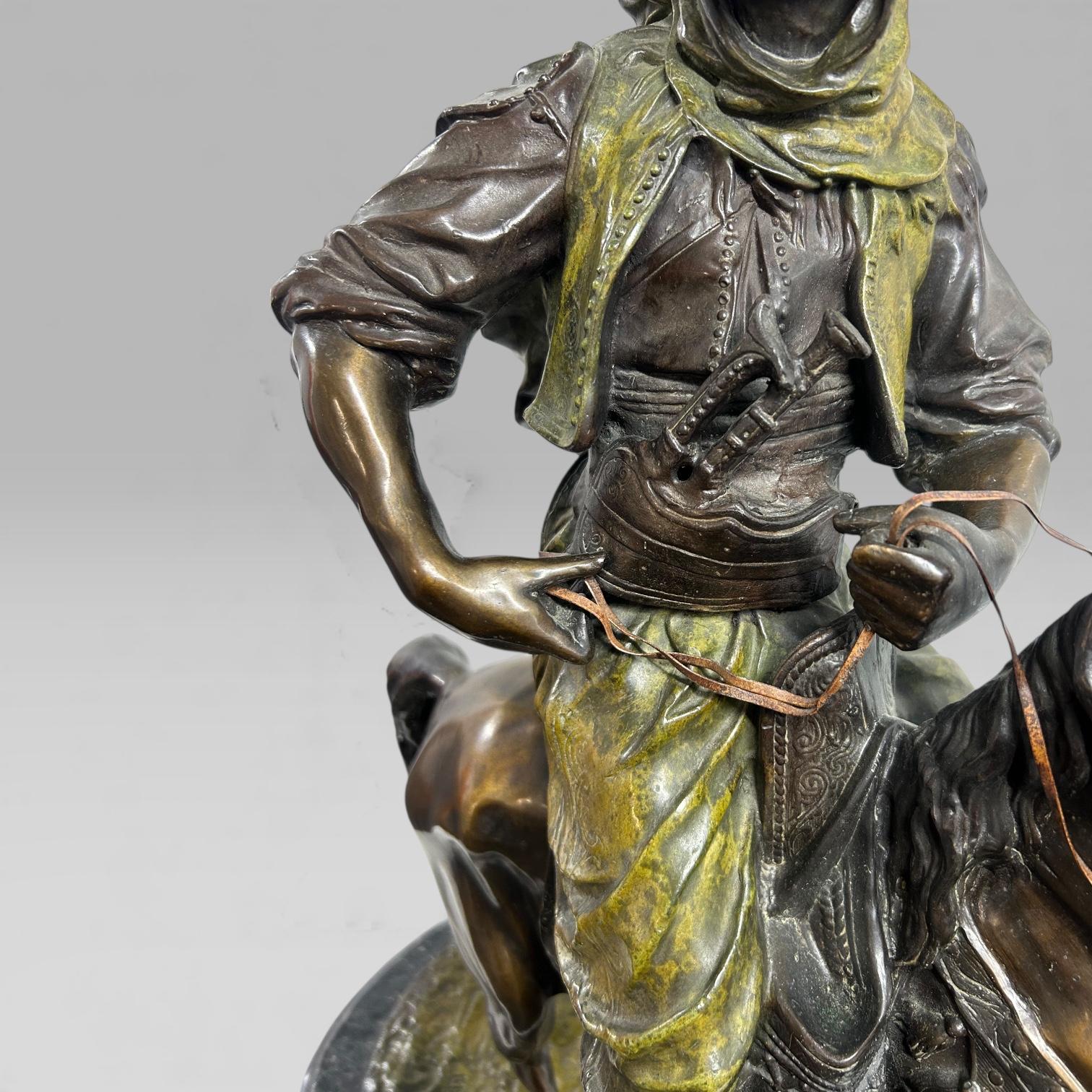 Antique French Bronze Sculpture Arab Horseman After Barye & Guillemin, 75 cm Bronce en venta