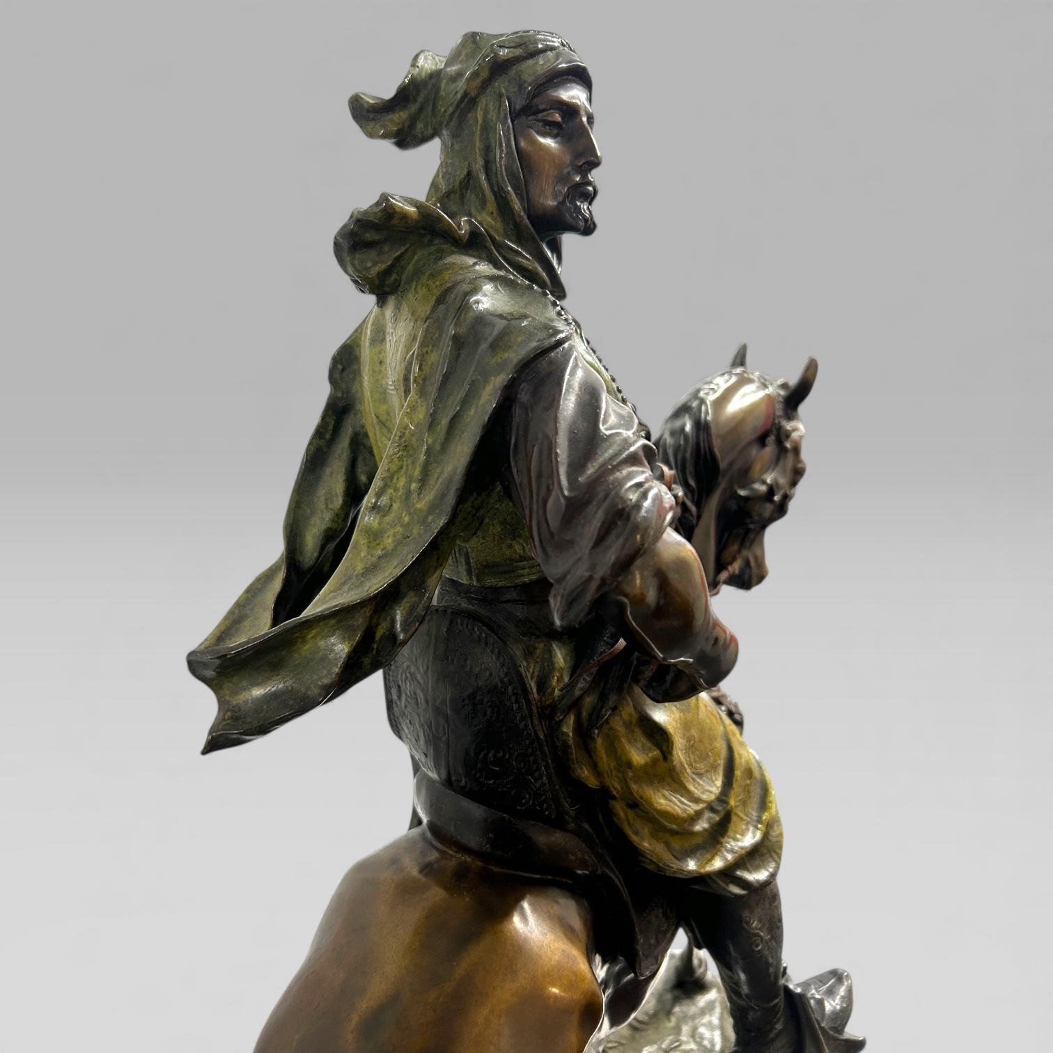 Antique French Bronze Sculpture Arab Horseman After Barye & Guillemin, 75 cm en venta 1