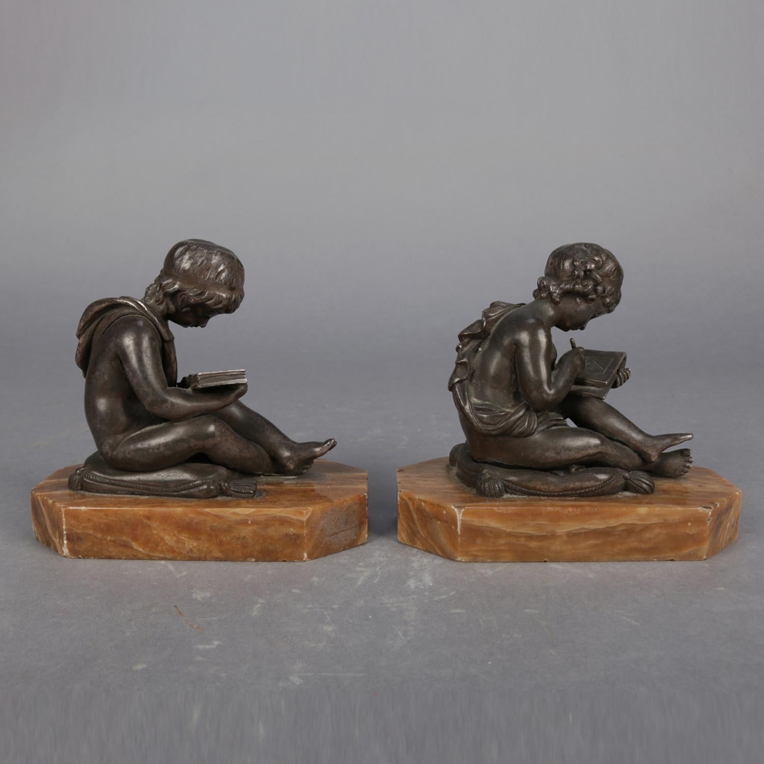 Art Deco Antique French Bronze Sculpture Bookends after Charles Lemire, circa 1910