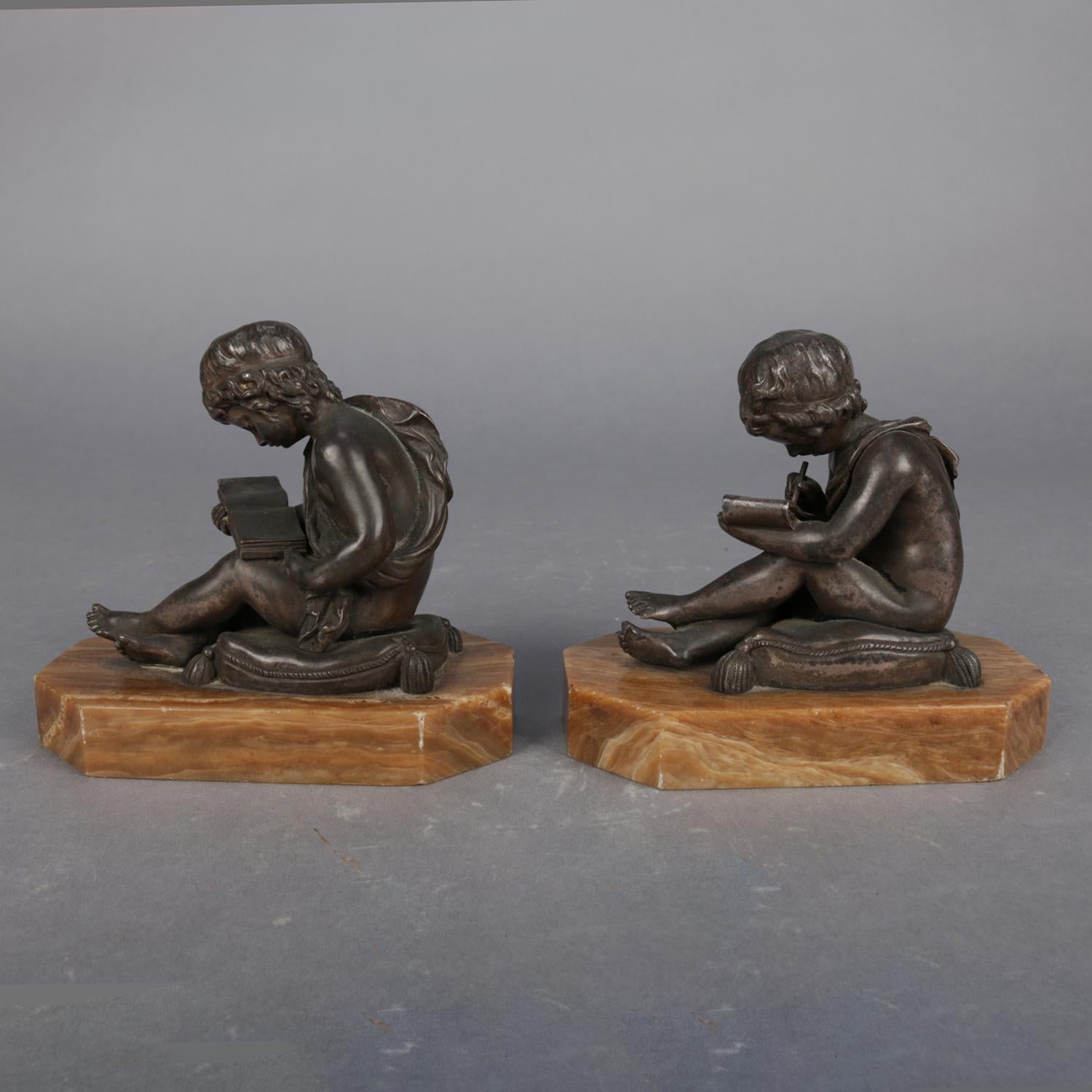 Antique French Bronze Sculpture Bookends after Charles Lemire, circa 1910 In Good Condition In Big Flats, NY