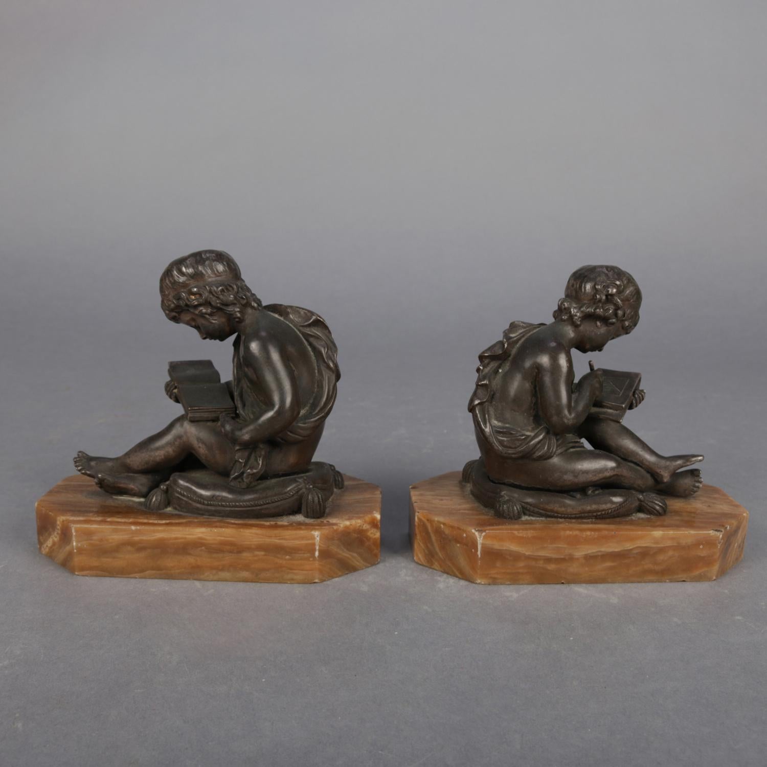 20th Century Antique French Bronze Sculpture Bookends after Charles Lemire, circa 1910