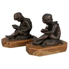 Antique French Bronze Sculpture Bookends after Charles Lemire, circa 1910