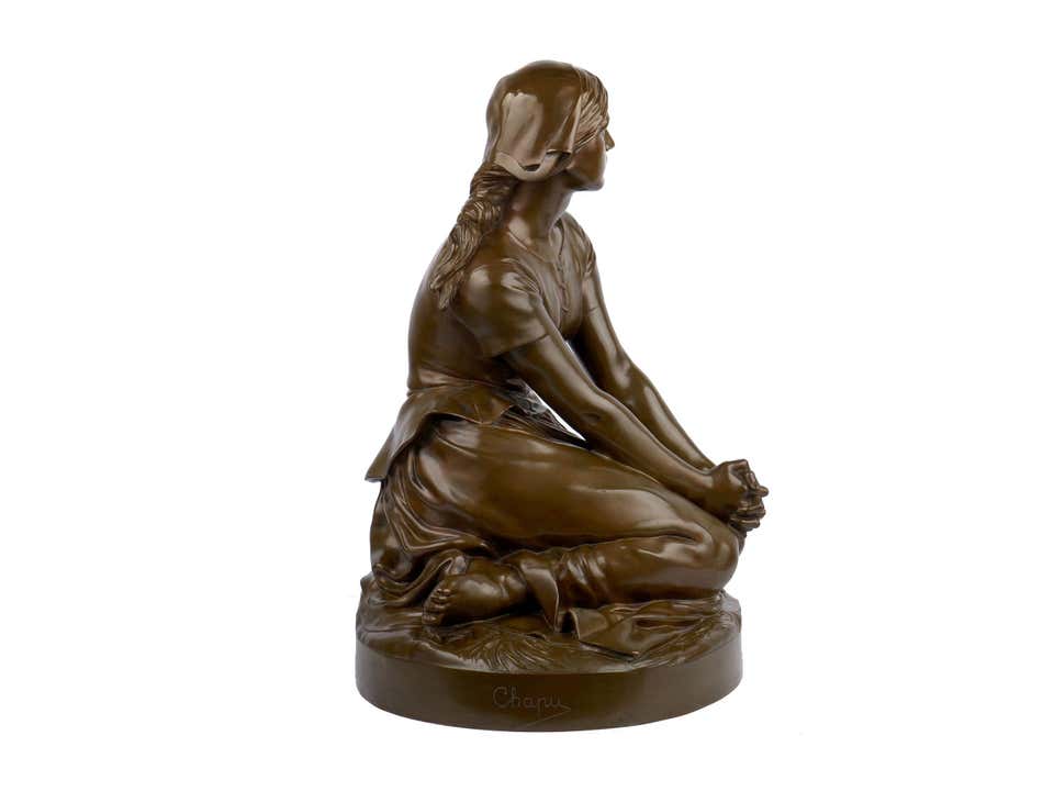 19th Century Antique French Bronze Sculpture “Joan of Arc” after Henri Chapu by Bar For Sale