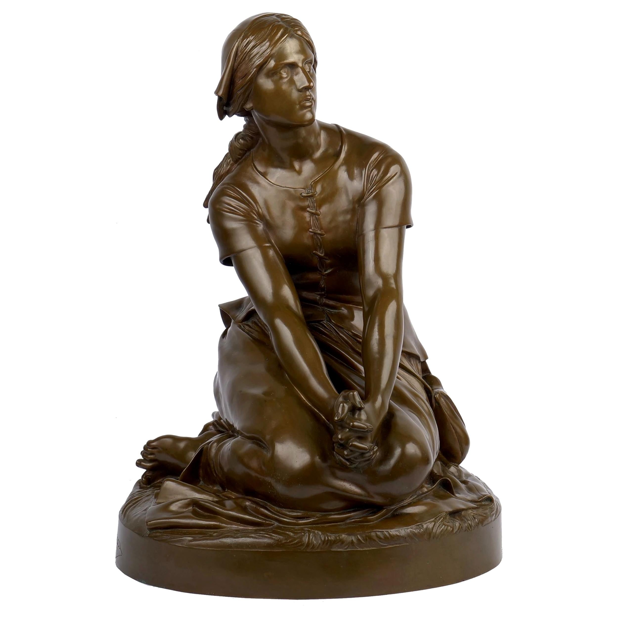 Antique French Bronze Sculpture “Joan of Arc” after Henri Chapu by Bar For Sale