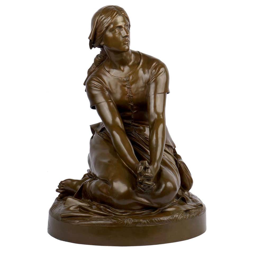 Antique French Bronze Sculpture “Joan of Arc” after Henri Chapu by Bar For Sale