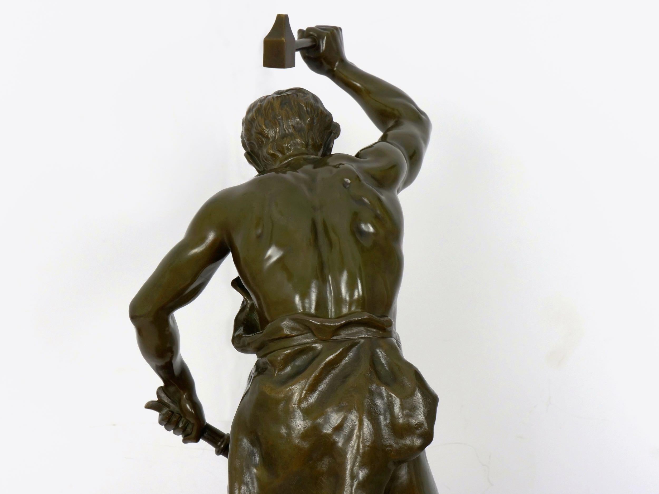 Antique French Bronze Sculpture of a Blacksmith by Adrien-Etienne Gaudez 9